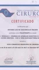 Certificado – XXXII CBC – Palestrante Esofagectomia Robotica